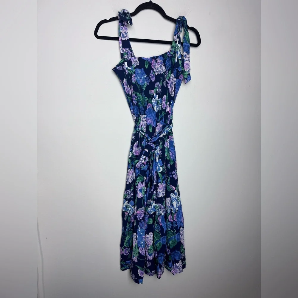J.Crew Smocked Tie-Shoulder Dress Retro Floral M